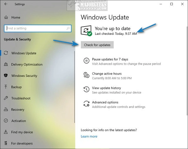 click the “Check for updates”