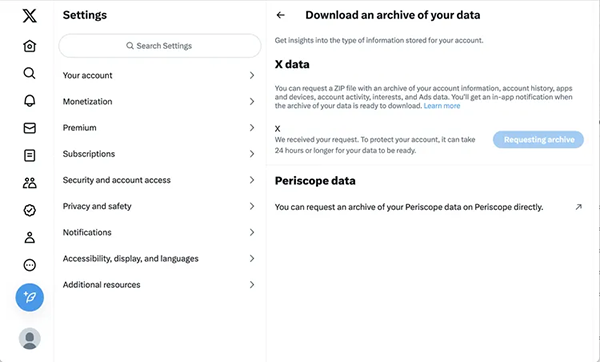 download an archive of your data