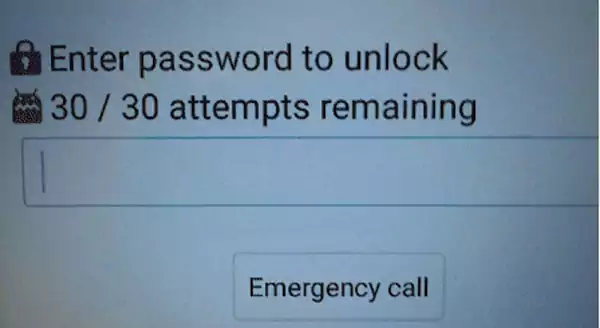 Enter password to unlock 30 by 30 attempts remaining