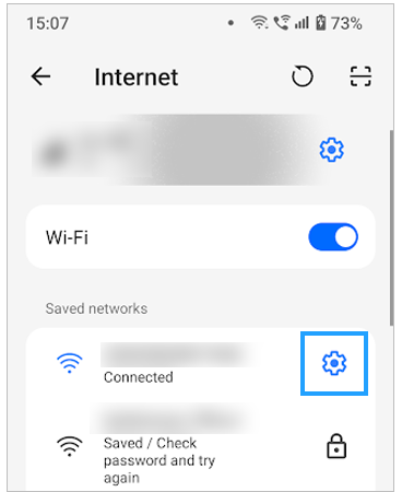 Tap on Settings icon next to the connected network