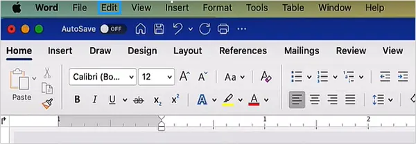 On a Mac device, open MS Word and tap Edit.